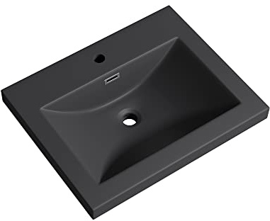 Mai & Mai Lavabo empotrable Col01 – Lavabo de lavabo de fundición mineral mate, antracita mate, rectangular, 1 orificio para salpicadero, función de rebosadero, ancho: 60 cm