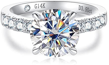 CADYNO 14K White Gold Moissanite Engagement Ring 4.3ct D Color Lab Grown Created Diamond Solid Real Gold Eternity Wedding Solitaire Anniversary Promise Ring for Women 8.5