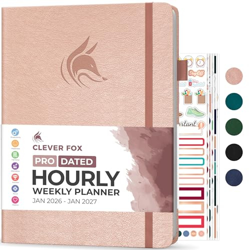 Clever Fox Planner PRO Schedule Dated (Jan 2026–Jan 2027) – Weekly & Monthly Life Planner with Time Slots, Appointment Book and Daily Organizer to Increase Productivity, A4 Hardcover – Rose Gold