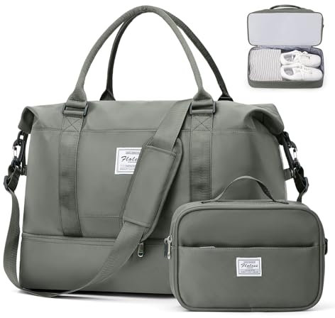 Reisetasche Damen Handgepäck Tasche Sporttasche mit Kulturbeutel Weekender Bag Schwimmtasche Wasserdicht Travel Duffle Bag Fitnesstasche Trainingstasche Krankenhaustasche mit Schuhfach,C2-Grün