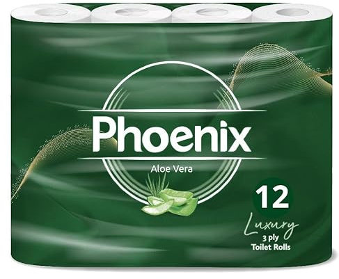 Phoenix Soft Aloe Vera Fragranced Luxury Toilet Rolls Bulk Buy - Quilted White 3 Ply Toilet Paper (12 Pack)