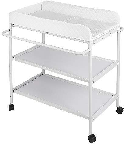 Wickelregal, faltbar, Wickeltisch, mobil, mit 6 Rädern und Geschirr, drei Schichten