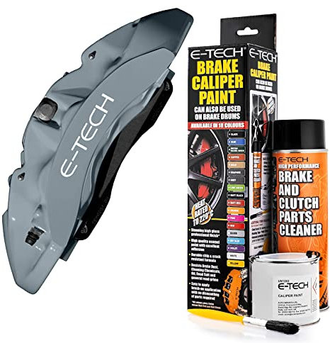 E-TECH Grey Brake Caliper/Drum Paint - EBCP-GRY - Complete Kit Inc Paint/Cleaner & Brush