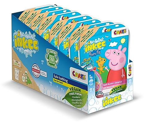 INKEE SURPRISE - 8er Set Peppa Pig Badekugeln Kinder mit Überraschung, Peppa Wutz Spielzeug für die Badewanne, mit Erdbeer-Duft & Schaumstoff-Effekt