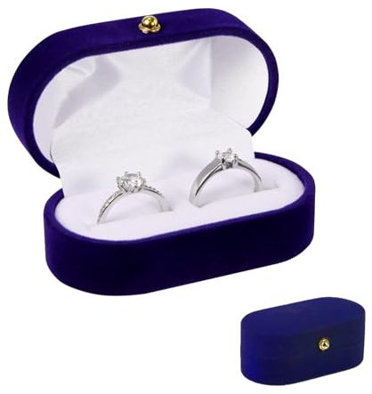 Oval Velvet Ring Box - Double Slots Wedding Bearer Vintage Classic Jewelry Storage Box for Ceremony, Men and Women