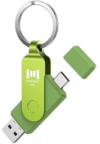 MOSDART Unidad flash dual USB C rápida de 64 GB con llavero, memoria USB 3.1 tipo C 2 en 1 para teléfonos Android USB-C, iPhone 15, MacBook, iPad, computadoras y más, verde