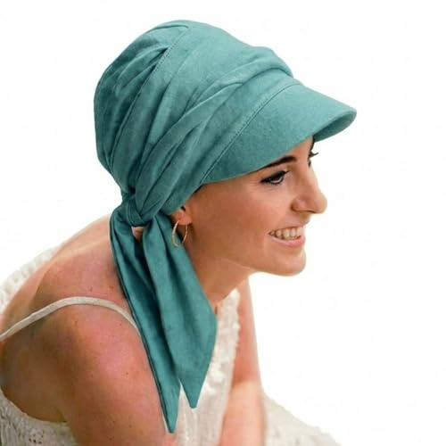 CAREBELL Amalfi-keps med långa band för Alopecia, håravfall, cancer i bambutyg, Aqua 22, one size