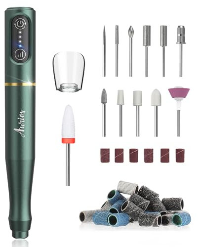 Auriox Kabellos Tragbar Nagelfräser, 12 in 1 Profi Maniküre und Pediküre Set 25000 u/min, Akku Elektrische Nagelfeile für Gelnägel und Acrylnägel, Nagelformen, Entfernen von Hornhaut, Nail Drill