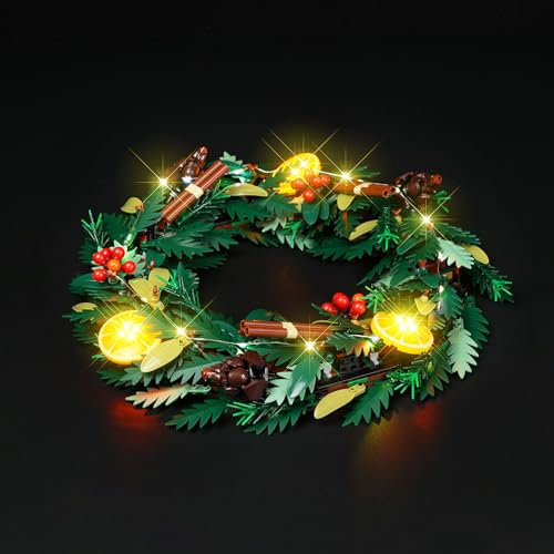 cooldac Kit d'éclairage LED compatible avec Lego Wreath - Kit d'éclairage LED compatible avec Lego 10340 icônes Wreath 10340 - Couronne de Noël (lumières uniquement, pas de modèles)