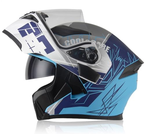 Oubaiya Casco per motociclette a viso pieno, coperchio ribaltabile, casco modulare per motociclette con doppi parasole, per uomini e donne adulti approvato dalla ECE (Blu (rosa), XXL)