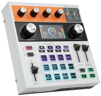 Docooler Mezclador de audio, juego de tablero de efectos de sonido BT, tarjeta de sonido con cambiador de voz de luz LED con múltiples efectos de sonido, tarjeta de sonido en vivo, tarjeta de sonido