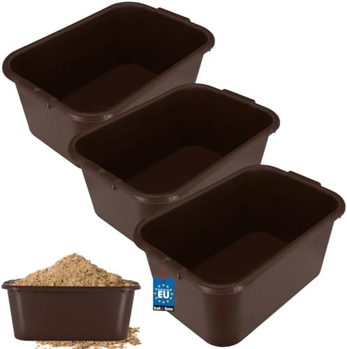 KOTARBAU Set of 3 Square Mortar Tubs 45 L Brown Plastic Mortar Box Mortar Box Construction Bucket Mortar Bucket Food Barrel Square Mason Pot Plant Tub