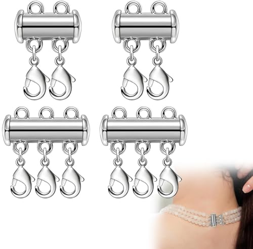 4 Pezzi Fermagli per Collana a Strati, Chiusure per Collane in Argento, 2/3 Fili Chiusura a Molla per Collana Connettore, Chiusura a Moschettone per Collana per Creazione di Gioielli Artigianato