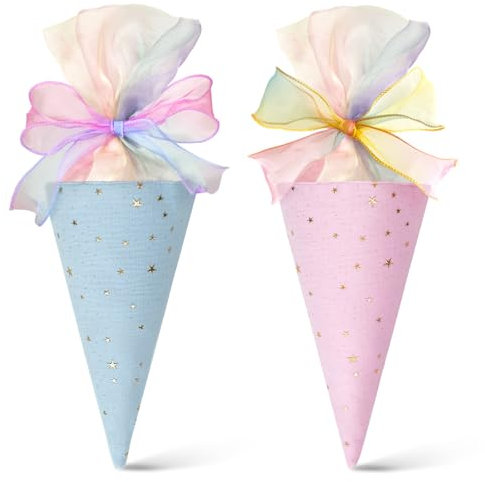 iZoeL 2 STK Einschulung Geschwister Schultüte Jungen Mädchen, Geschenktüte Schule Schultüte Füllung Kleine Zuckertüte Schultüten für Schüler Studenten(Blau+Rosa)