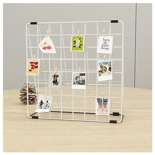 BEKMLOD Photo Display Rack, Note Display Rack, Double-sided Photo Metal Rack, Suitable for Use As a Home Desk Photo Organizer, With 20 Wooden Clips, White