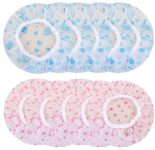 10 Pièces Bonnet de Douche Femme Imperméable et réutilisables, 28 cm de large avec bande élastique, grands bonnets en plastique pour Douche SPA Salon