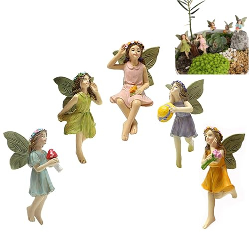 Srcasy 5 Estatuas De Jardín De Hadas De Resina, Minifiguras De Hadas Figuras De Resina En Miniatura, Figuras Jardin Exterior, para Decoración Pasteles Cumpleaños y Decoración Jardín