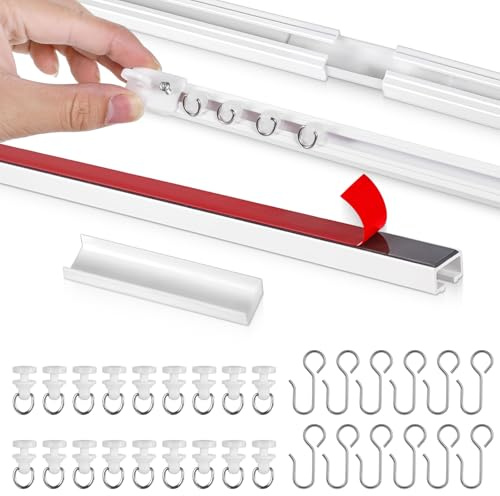 SHENLIU Self Adhesive Ceiling Curtain Track Ceiling or Wall Mount(128IN/10.7 FT), Track for Curtains, Adhesive Curtain Rod No Drill No Damage for Room Divider Windows Cabinet Closet Shower Curtains