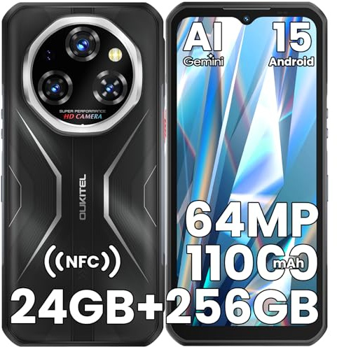 OUKITEL WP55 S Movil Irrompible MTK G100 Android 15 Gemini AI Móvil Indestructible 24GB RAM+256GB ROM/2TB TF Rugged Smartphone 11000mAh 6.6 FHD 120Hz 64MP/Dual SIM/NFC/Lector de Huellas/GPS