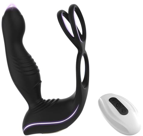 Prostate Massager Anal Toys with Penis Ring 10 Vibrating Modes Male Sex Toys Anal Vibrator for Men Male Adult Toys for Men Remote Control Vibrator Butt Plug Waterproof Vibratorset for Woman