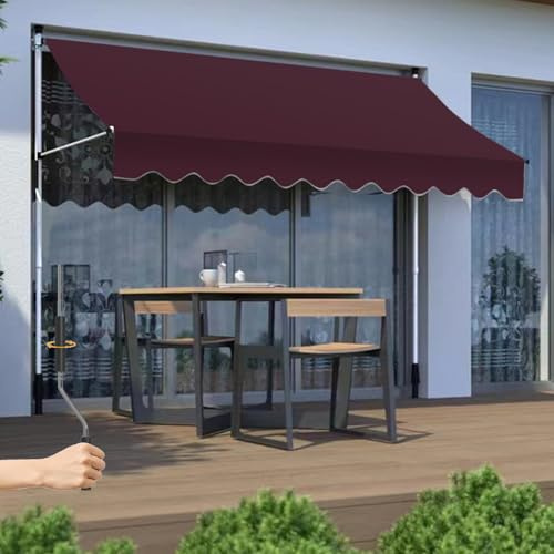 Indragbart manuell trädgårdstake, UV-beständigt uteplatsmarkis 4 x 1,2 m, justerbar höjd 2,15–3,1 m, inget borrande stål och polyester, utomhusvev vinröd.