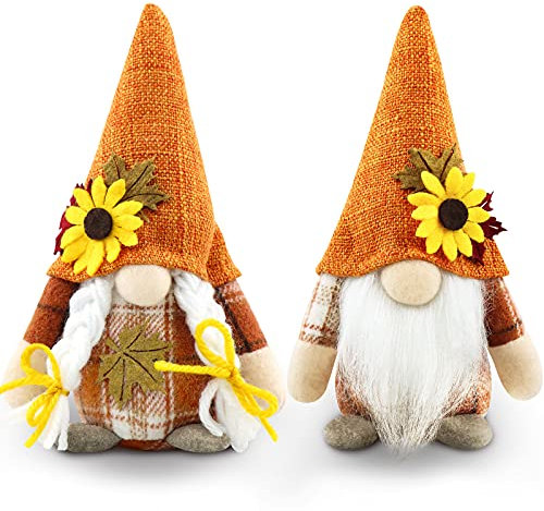 Godeufe 2 Stück Herbstdeko Wichtel Figuren Deko Herbst Dekoration Autumn Zuhause Elf Statue Tomte Urlaub Küche Gestuftes Tablett Party-Dekorationen