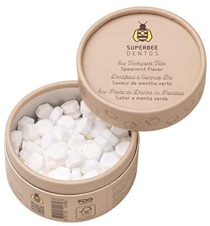 SUPERBEE Dentos Zahnpastatabs, 150 Tabletten, Fluorfrei und Umweltfreundlich, Zahnpastatabs für unterwegs, Kautcreme für Kinder und Erwachsene, Tabletten, Grüne Minze
