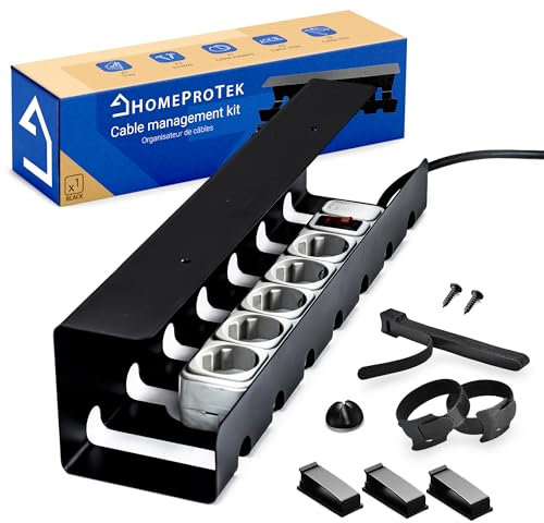 HOMEPROTEK Passe-câbles pour Une Gestion des câbles ordonnée - 1x Noir Support de câble avec Montage Facile - 43x10x10cm Organisateur pour Bureau à Domicile