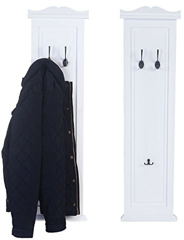 Mendler 2er-Set Garderobe T33, Wandgarderobe Garderobenpaneel, Wandhaken Holz 109x28x4cm - weiß lackiert