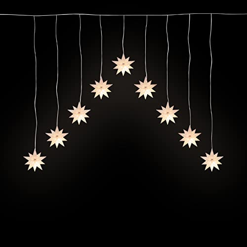 The Christmas Workshop Curtain Lights/Indoor/Outdoor Christmas Decorations/Warm White / 2m Festive String Lights/Battery Operated (3D Star Curtain Lights)