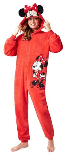 Disney Stitch Onesies for Women - Fluffy Minnie Mouse Eeyore Maleficent Onesie Pyjamas Lounge Wear - Stitch Gifts (Red Minnie, L)
