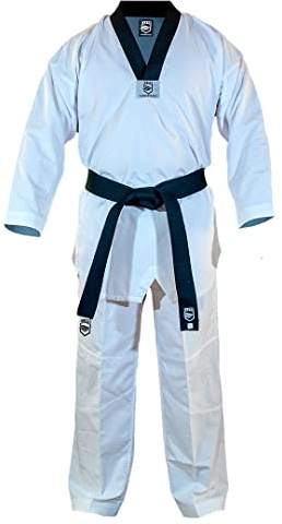 ELITE - Black Collar Taekwondo Uniform (TKD Dobok) Ultralight Fabric Fighting gear with extra mesh (210 (7))