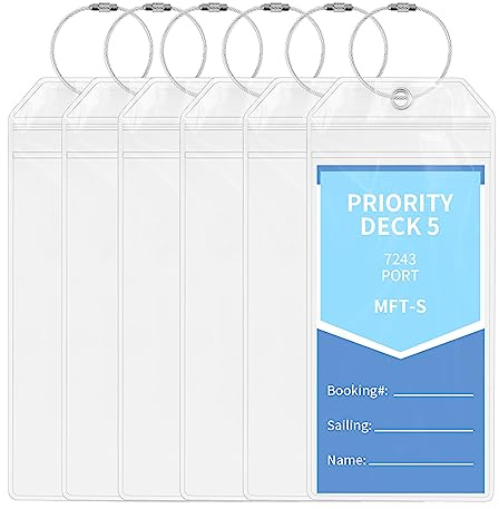 Cruise Luggage Tag Holder, 6 Pcs Luggage Tags for Suitcases, Waterproof Suitcase Tags with Stainless Steel Wire, Clear Durable Travel Tags for Luggage (6, 9 x 20cm)