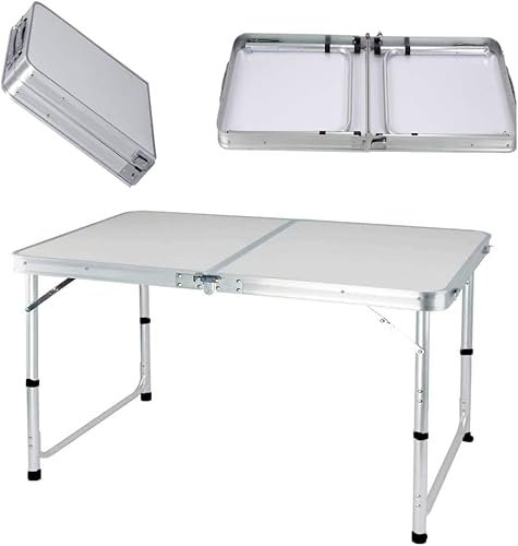 ANSIMIDA Campingtisch Klapptisch, Beistelltisch klappbarer Balkontisch bis 150 kg, Faltbarer Tisch, Gartentisch mit Griff, aus MDF Metall 120cm, zum Campen im Garten