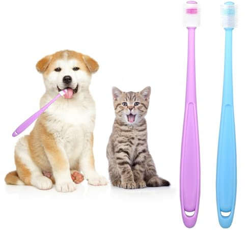 Silikon Hundezahnbürste, 2 Stück 360-Grad-Katzen zahnbürste Zahnbürste für Haustiere Zahnpflege Hunde Mundhygiene Deep Clean Pet Teeth Reinigungs set Weiche Borsten, freundlich zu Zahnfleisch