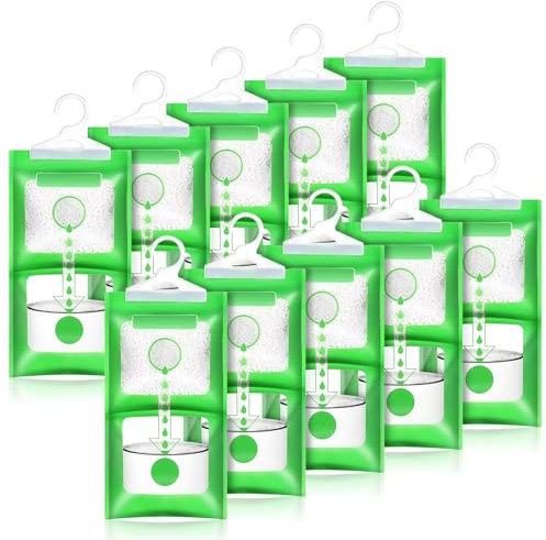 Lot de 10 absorbeurs d'humidité suspendus pour penderie : déshumidificateur granulés anti-moisissure déshumidificateurs d'humidité absorbeur d'humidité déshumidificateur, sacs résistants à l'humidité