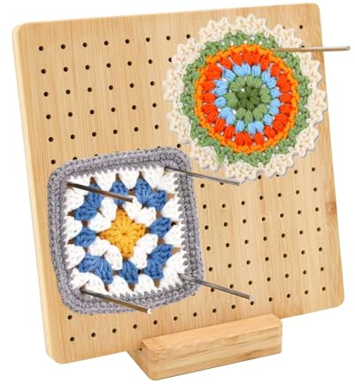 AolKee Tablero de bloqueo para Granny Square, 20 barras de acero inoxidable, 5 agujas para los ojos grandes, regalos de ganchillo, accesorios de ganchillo para miembros de la suegra