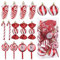 Zocipro 15Pcs Christmas Tree Decorations - Glitter Candy Pine Cones Cane Lollipop Christmas Ball Hanging Ornaments with Rope, Baubles for Xmas Home Decor (Red & White)