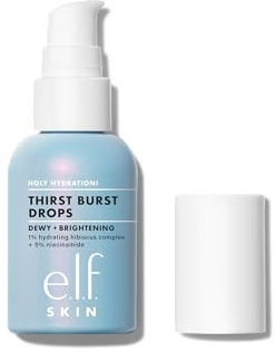 e.l.f. Holy Hydration! Gouttes d'éclatement de soif, gouttes de sérum gel, pour un teint rosé, dodu, sensation non grasse, avec acide hyaluronique et 5 % de niacinamide, végétalien et sans cruauté