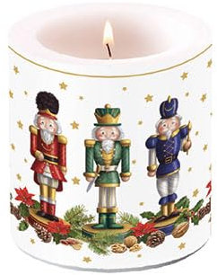 Ambiente Kerze Stumpenkerze Wachswindlicht Dekorationskerze 9 cm hoch Paraffinwachs 35h Brenndauer Nussknacker Weihnachten Advent Serie bearded nutkracker