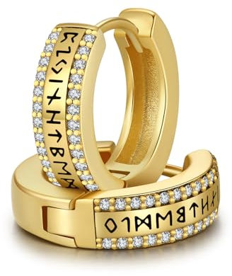 ZIPPICE Unisex Creolen Wikinger Creolen 925 Sterling Silber Wikinger Rune Gold Creolen Ohrringe Sleeper Ohrringe Unisex Creolen Wikinger Schmuck für Männer Frauen