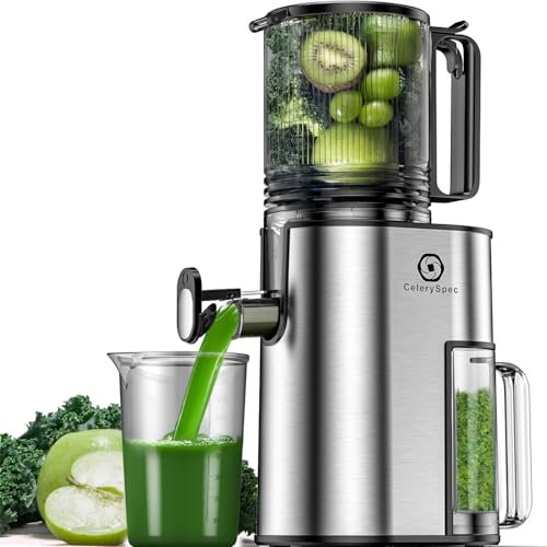 CelerySpec Slow Juicer Testsieger, Entsafter für Ganze Gemüse und Obst, Juicer Machine mit 130 mm Einfüllöffnung, 1,8L, BPA-frei, 250W, Rücklauffunktion, einfache Reinigung, Edelstahl Schwarz