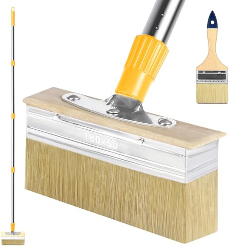 7 Decking Paint Brush Deck Stain Applicator with Long Handle, 3 Small Paint Brush Included for Woodstains, Oils, Deck Coatings, Fence, Wall, Furniture (Yellow)