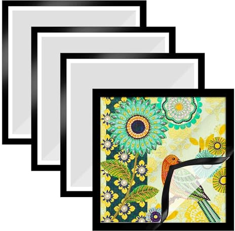 Cornici per Diamond Painting, 4 Pezzi Cornice per Pittura a Diamant, 30 x 30 cm Cornice Magnetica Autoadesiva, Cornice Quadrata del Diamante, Pittura Diamante Portafoto Painting Kit Cornice(Nero)