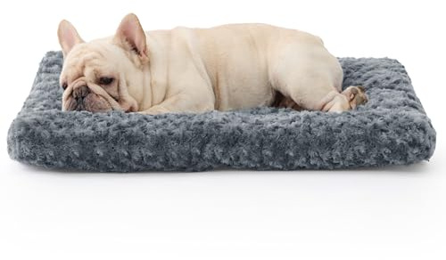 BEDSURE Hundebett mittelgroße Hunde waschbar - wirbelte plüschige Hundekissen mit Sanfte Unterstützung, bürstenplüsch Hundematte mit Rutschfester Unterseite für mittelgröße Hunde, grau,74x53x7cm