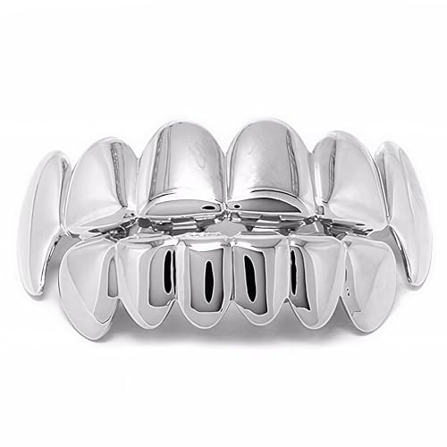 CARxlythic Grills Dentaires, Hip Hop Teeth Grills Faux Punk, Haut en Bas Diamant Strass Dents, Grillz Halloween Festival de Musique Party, Hip Hop Rapper Costume Décoration (Argent,Plein)