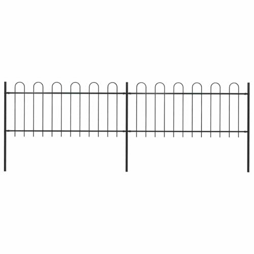 Trädgårdsstaket med rund båge stål, pulverlackerat svart, 359 x 80 cm med 2 staketelement och 3 stolpar, nätstängsel, musgaller, voljärtråd, sorkgaller