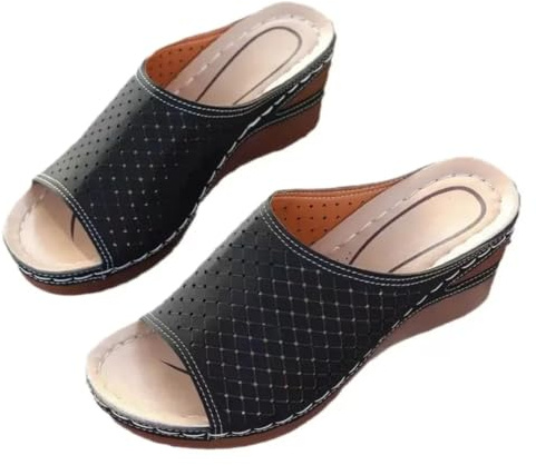XHZPF Pantofole da esterno, scarpe, sandali estivi a cuneo per donna taglia grande(nero,38)
