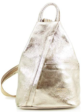 Linen Galaxy Ladies Girls VPR244 Soft Vera Pelle Italian Leather Rucksacks Women Backpacks Gym School Bags (Gold)