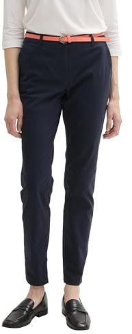 TOM TAILOR Damen Slim Chino mit Gürtel, 34W/32L, Sky Captain Blue